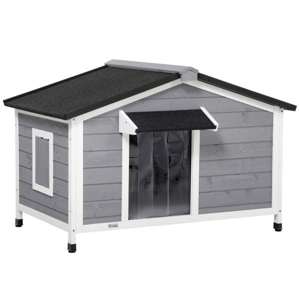 PawHut Hundehütte, Tannenholz, Hundehaus mit Asphaltdach, Outdoor, Wetterfeste, D02-143V01GY